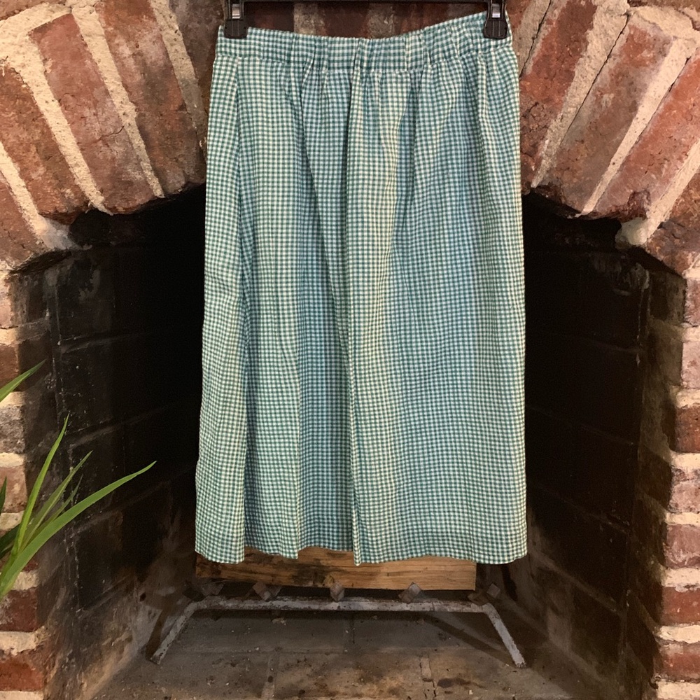 J.Crew green and white Gingham midi skirt